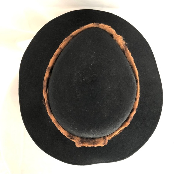 Sonni of San Francisco LANCASTER Wide Brim Black Wool Hat w/ Faux Fur Band - Picture 5 of 11
